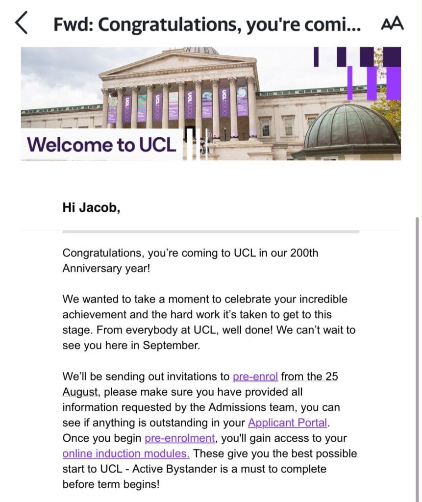 UCL University College London錄取通知 BSc 香港學生英國頂尖大學offer UCAS申請成功 全球排名第9大學 UCL University College London offer letter BSc — Hong Kong student UK top university admission UCAS success world-ranked university